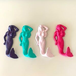 Colorful Cast Iron Mermaid Wall Hooks - Set of 4